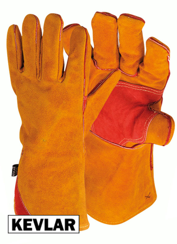 Welding Gloves XXXL (3XL) - Heat Resistant, Gold Leather, Gauntlet Style, Safety-345177