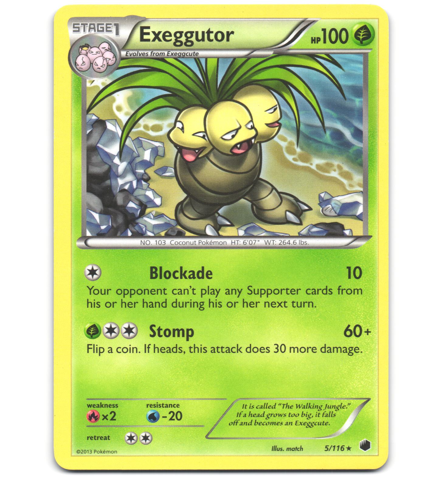 Pokemon 2013 Light Play Exeggutor 5/116 Plasma Freeze Rare Card