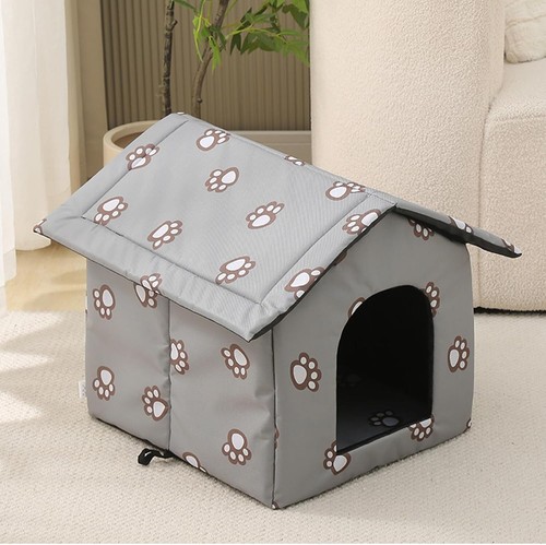 Casetta per Gatti da Esterno Resistente alle Intemperie con Isolamento e Tenda Trasparente - Grigio - Foto 6 di 12