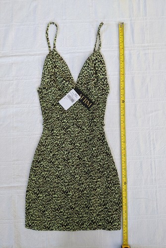 NWT AFRM Lesley Smock Detail Crepe Mini Dress XS Limelight Leopard - Picture 4 of 6