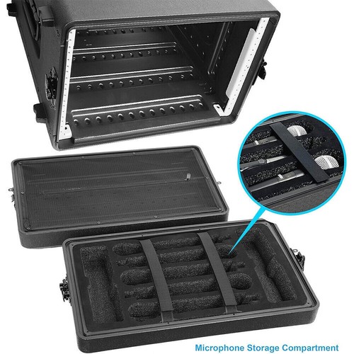 6U Rack Case w/Microphone Compartment Watertight Dust-proof 6 Space Road Case - Picture 3 of 7