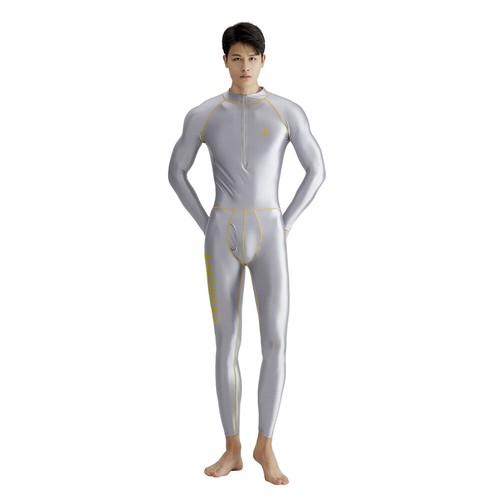 AMORESY Men's Oil Shiny Glossy Tights Front Zipper Tracksuits Fitness Overalls - Picture 9 of 13
