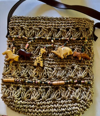 CAPPELLI STRAWORLD HANDBAG SHOULDER BAG BROWN WOVEN BEADED