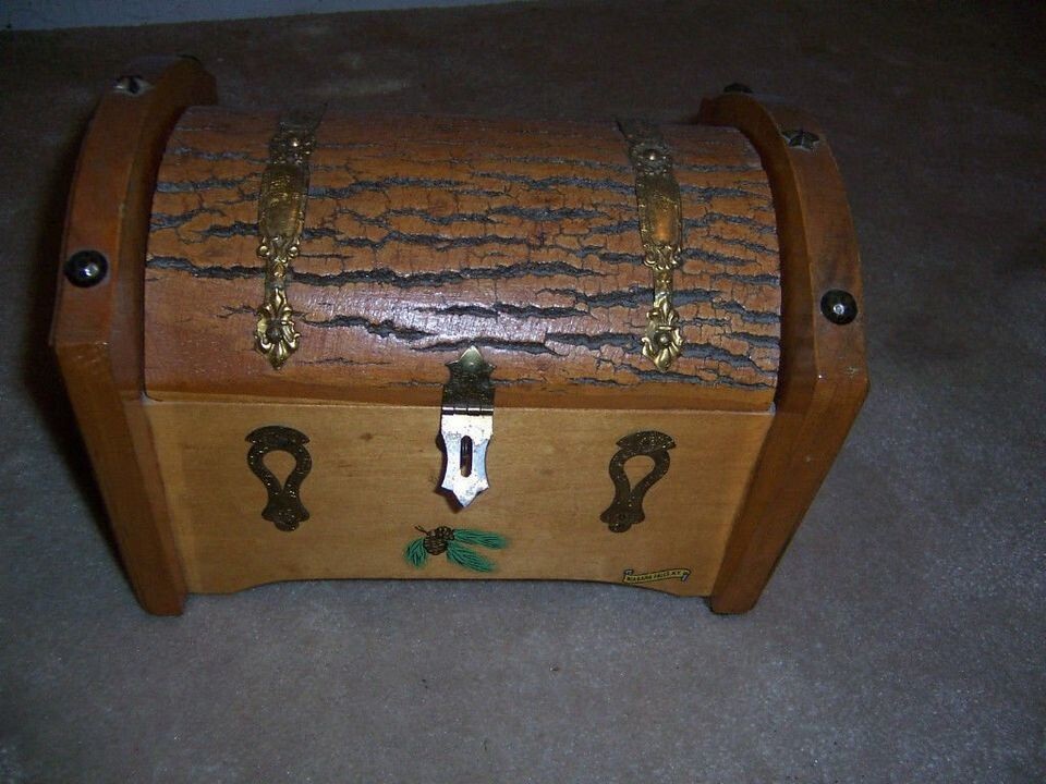 Antique Vintage Wood Wooded NIAGARA FALLS Jewelry Box Treasure Chest