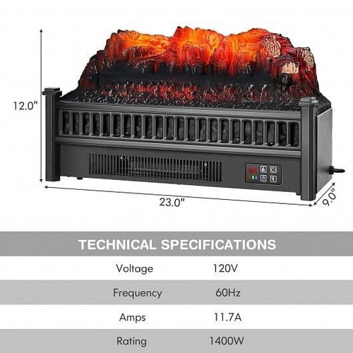 1400W Electric Fireplace Log Heater with Adjustable Flame Brightness-Black - Picture 4 of 5