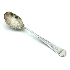 REED & BARTON Unique silver-plate preserve spoon - engraved rose in bowl w/ mono