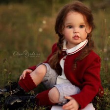30" Finished Reborn Baby Doll Girl Toddler Brown Long Hair Rooted Handmade Gift