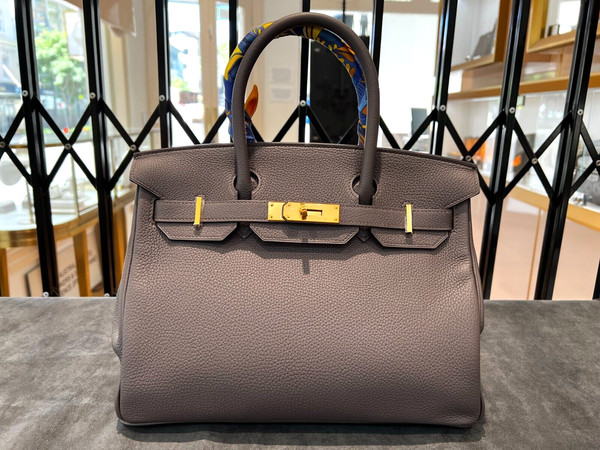 Hermès Birkin 30 Etain Clemence Gold Hardware