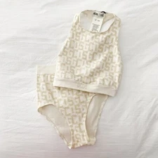 Wolford X GCDS Basic Monogram Crop Top & Briefs Set in Sand Mono NWOT XS $399