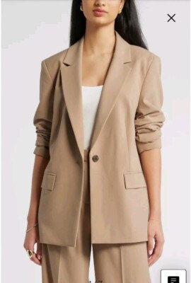 Open Edit Relaxed Fit Blazer Womens L Tan Neutral Oversized Business Casual 