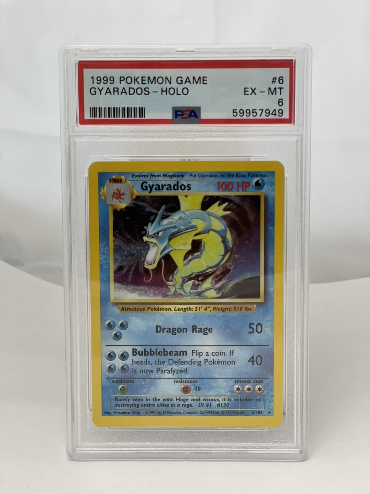 1999 pokemon card game gyarados base set unlimited 6/102 psa 6 ex-mt