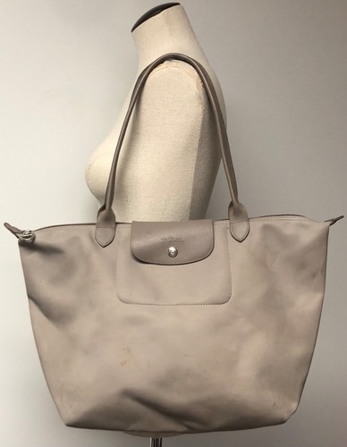 LONGCHAMP LE PLIAGE LARGE SHOULDER TOTE TOTE BAG LIGHT GRAY COLOR *SOILED