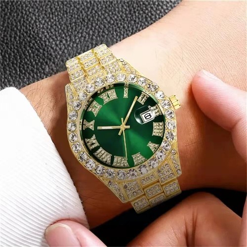 Men's Iced Hip Hop Watch Luxury Bling Diamond Stainless Steel Band Wristwatches - Picture 6 of 9