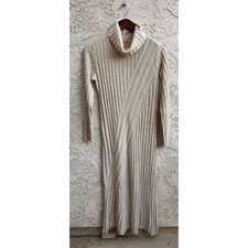 Elie Tahari Cashmere Blend Rib Knit Turtleneck Sweater Dress Beige Small