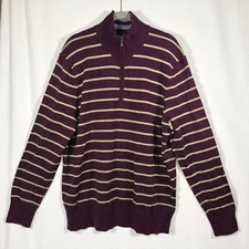 Brooks Brothers Extra Fine Merino Wool Striped 1/4 Zip Pullover Sweater XL READ