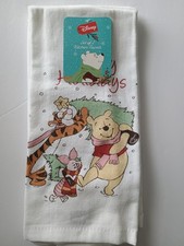 Disney Winnie,Tigger,Piglet Happy Holidays Set of 2 White Kitchen Towel 1 set