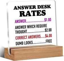 Funny Office Gifts for Coworkers, Boss Gifts, Answer Desk Rates Acrylic Plaque,