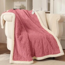 Heated Throw Blanket 50"X60" Pink - Soft Thick Warm Sherpa Electric Blanket for