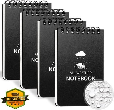 Juehuodaji Waterproof Notebook, 4 Pack Pocket Notepad, 3'' x 5'' Top-Spiral Wea...
