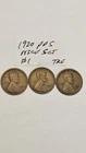wheat penny LOT #1 ,1920,1920d,1920s SET OF 3 LINCOLN CENTS 1920-p,1920-d,1920-s