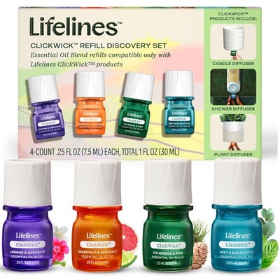 ClickWick Essential Oil Blends for Lifelines 0.13 Fl Oz (Pack of 4)