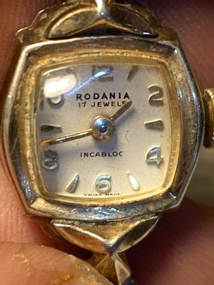 Vtg RODANIA 17 J 10K RGP Wind-up Analog Women's Watch W/ Case