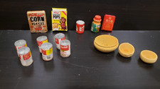 Vintage Miniature Doll House 3 Wooden Bowl Set  11 Kitchen Food Cans Boxes