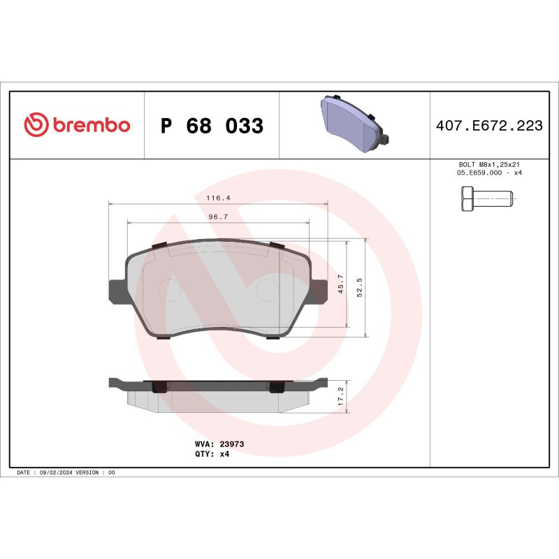 BREMBO P 68 033 Brake Pads Set Front for Clio Duster Kangoo Logan Dokker Lodgy C