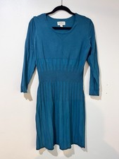 Norm Thompson Womens Teal Ribbed Long Sleeve Midi Sweater Dress Size Medium