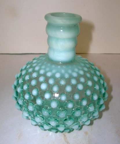 Fenton Art Glass Aqua Blue Hobnail Cologne Bottle Vintage 4.75" T Candle Holder