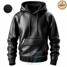 Men's Black Premium Leather Hoodie Handmade Genuine Lambskin Leather Jacket