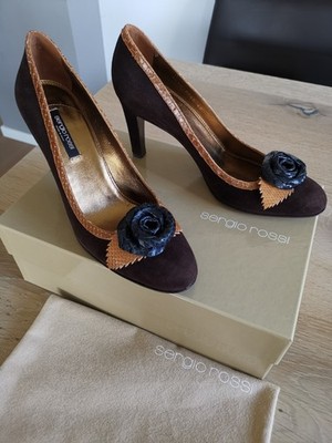 SERGIO ROSSI Pumps Gr. 40 Nubuk Mokka Braun Python High Heels Schuhe NP 458 EUR!