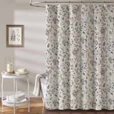 Vintage Farmhouse Linen Shower Curtain,Botanical Floral Toile Shower