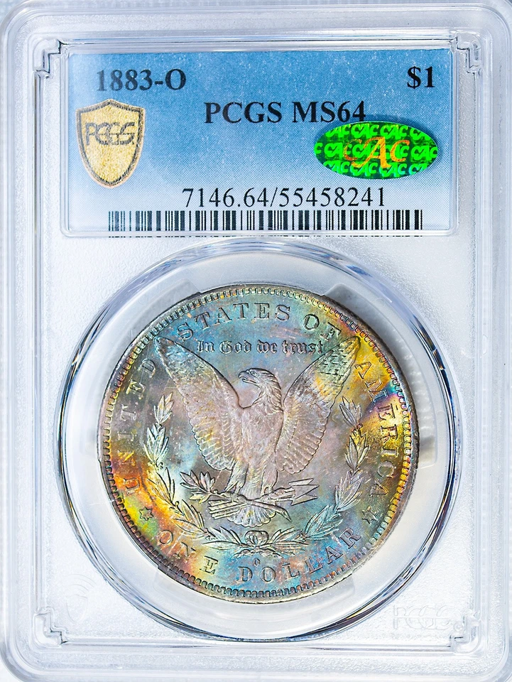 1883-O PCGS MS64 MORGAN $ PRETTY BRIGHT  MULTICOLOR RAINBOW TONED (VIDEO) - Image 4 of 4