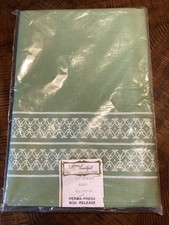 Vintage Home Beautiful Table Cloth Green Embroidered White Design 52  x52  
