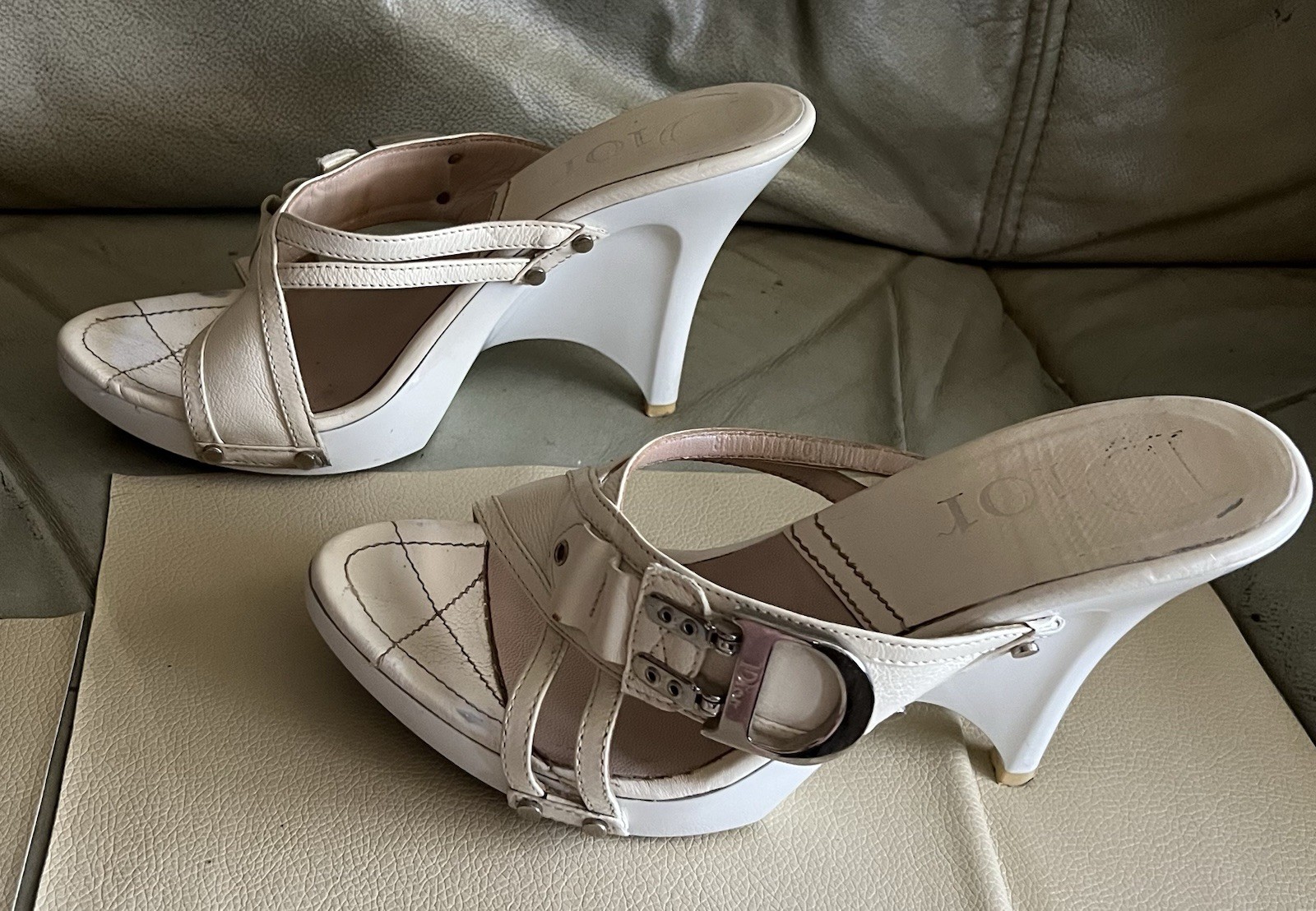 Christian DIOR Y2K Vintage John Galliano White High Heel Mule Sandals 38 Us 8 thumbnail 4