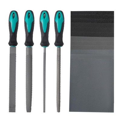 4 PCS 8 Inch Wood Rasp File Set With 12 PCS Sandpapers Flat Round Woodworking