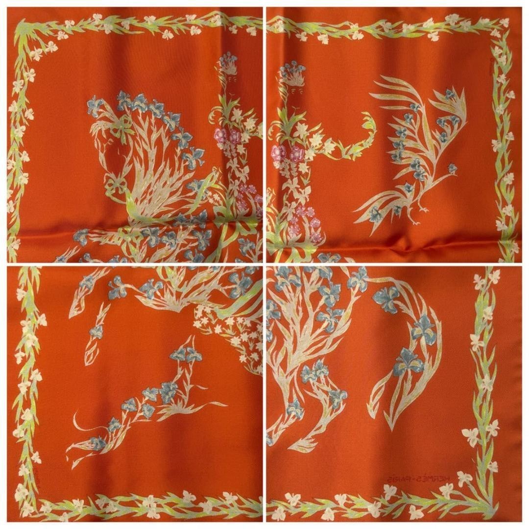 Hermès Carré 40 Scarf, Floral Print, Flowering Horse, Silk, Orange