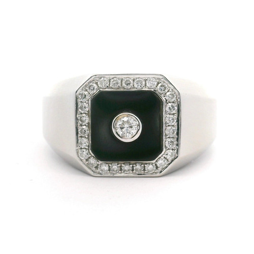 Herrenring Cirari 14 Karat Weißgold Onyx und Diamanten Größe 11 - Bild 1 von 8