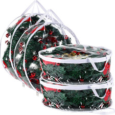 4 Pieces Christmas Wreath Storage Container 30 Inch Wreath Plastic Storage Bags