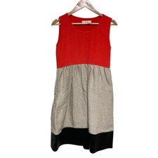 CELINE Phoebe Philo era Lambskin leather trim dress 34, Orange, Beige Women USED