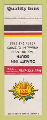 Matchbook Cover - Quality Inn South Wilson NC