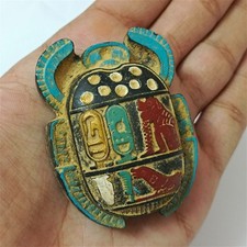 Unique Egyptian Scarab Handcrafted Stone Colorful Hieroglyphs Vintage Style