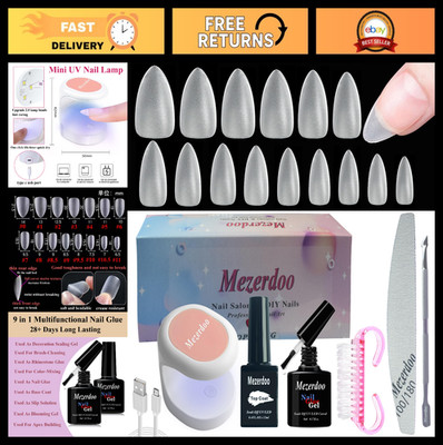 Short Almond Gel Nail Tips Kit - 510pcs Easy Extension Set with Mini UV Lamp & G