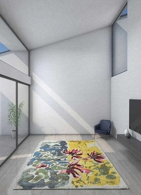 Hand Tufted Wool Floral Area Rug Abstract Modern Botanical Living Room Carpet
