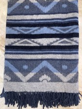 Woolrich Melton Blue Gray Navy Aztec Fringe Wool Throw Blanket 60" X 54" NWT