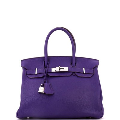 Hermes Birkin Handbag Purple Clemence with Palladium Hardware 30
