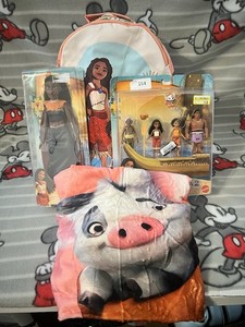 Disney Moana Canvas Backpack, toys, and blanket 