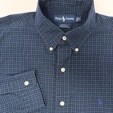 Ralph Lauren Blake Mens Medium Blue Green Check Plaid Button Down Cotton Shirt
