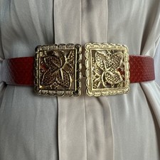 Vintage Mimi Di N 1985 Red Belt Gold Tone Metal Buckle